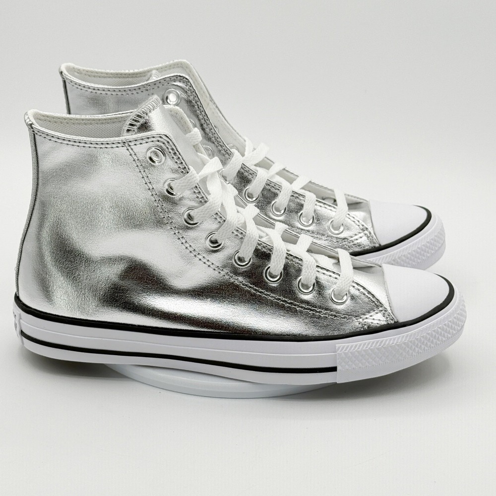Converse High Top Sneakers in Metallic Silver with White Accents